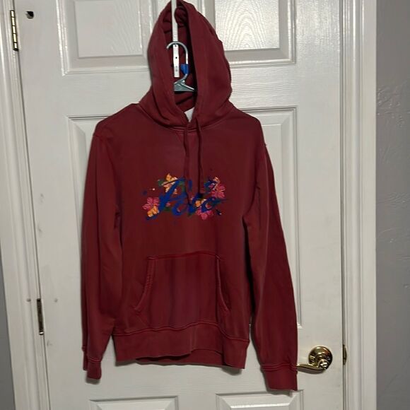 🔥 NWT POLO Ralph Lauren RED PAINTED FLORAL SCRIPT LOGO Hoodie Sweatshirt Sz Sm